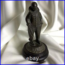 Harlequin Paris France Circus Sad Clown Love Antique Bronze Statue Figure Child