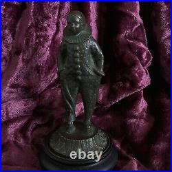 Harlequin Paris France Circus Sad Clown Love Antique Bronze Statue Figure Child