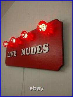 Illuminated Vintage Style Live Nudes Hand Painted Fairground Circus Peepshow