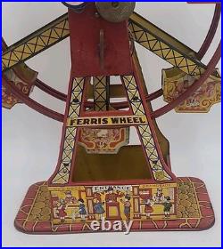 J Chein Hercules Ferris Wheel Circus Toys Wind Up Tin Lithograph 1920