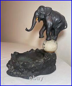 LARGE Antique circus elephant dish ashtray Armor Bronze clad statue sculpture