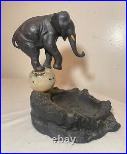 LARGE Antique circus elephant dish ashtray Armor Bronze clad statue sculpture