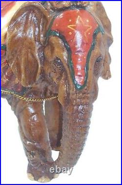 Large Antique Barnum & Bailey Circus Elephant with Monkey on Head Figure, 1920's