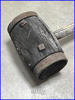 Large Antique Wood & Wrought Iron Mallet Sledge Hammer Circus Strong Man 42 EY