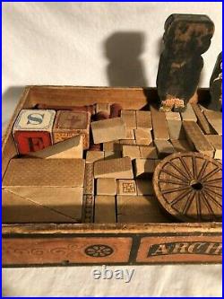 Large Antique Wooden Bliss Reed Blocks Circus Wagons Bears Circus Toy
