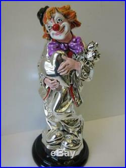 Large Italian Silver Plated & Enamel In Love Heart Flower Circus Clown Figurine