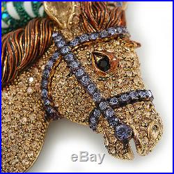 Large Multicoloured Austrian Crystal Circus Horse Head Brooch/ Pendant In Antiqu