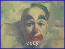 Large Vintage Antique Circus Clown Portrait Signed MID Century Impressionist Mod