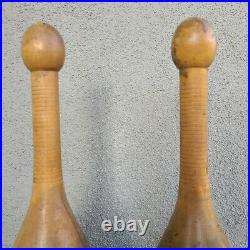 Large antique maple wooden Indian clubs circus strongman heavy bowling pins 27