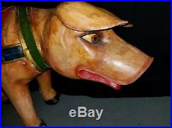 Life Sized Wooden Circus Pig Carousel Statue Wood Piglet Polychrome Painted