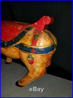 Life Sized Wooden Circus Pig Carousel Statue Wood Piglet Polychrome Painted