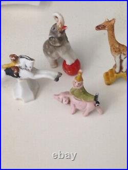 Lot of 4 -Antique German Bisque Circus Animals- Elephant, Horse, Pig, Giraffe