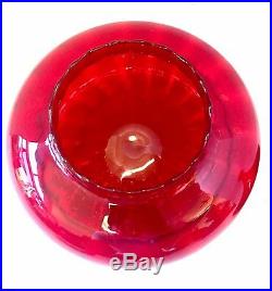 MID Century Modern Large Glass Red Apothecary Jar Empoli Rare Italy Circus Tent