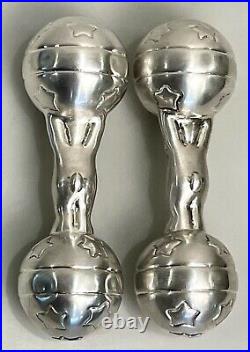 Matching Pair 2 Vintage Tiffany & Co. Sterling Silver Baby Rattle Circus Bears
