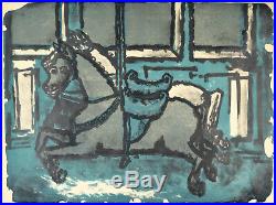 Max Kahn Lithograph Carousel Horses in Blue Original Signed Trial Proof