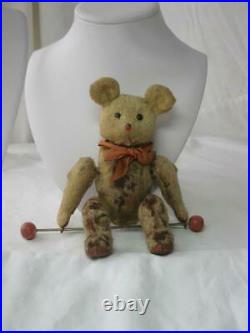 Mechanical Teddy Bear Flip Toy Antique Fully Jointed 6 c1930 Circus Trapeze Bar
