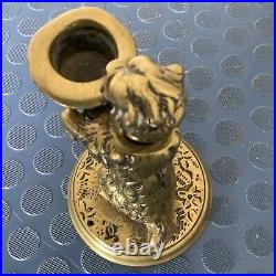 Novelty Bronze Dog Inkwell Circus Begging Act Bowler Hat Glass Eyes Rare C1900