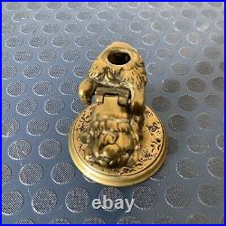 Novelty Bronze Dog Inkwell Circus Begging Act Bowler Hat Glass Eyes Rare C1900