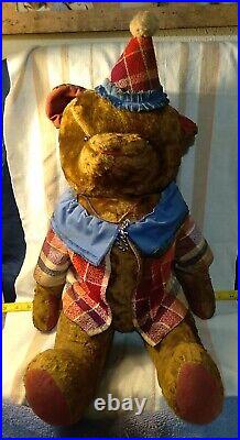 OOAK HUGE Antique Vintage 1950s Brown Artsilk German Carnival Teddy Bear 26in