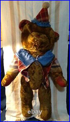 OOAK HUGE Antique Vintage 1950s Brown Artsilk German Carnival Teddy Bear 26in