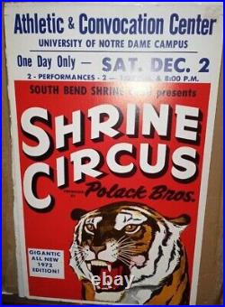 ORIGINAL ANTIQUE VINTAGE 70s SHRINE CIRCUS POSTER BOARD NOTRE DAME SOUTH BEND IN