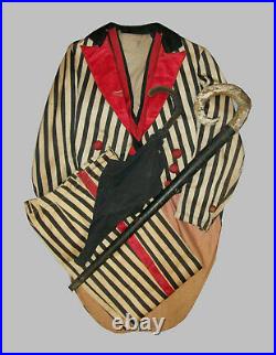 Old Antique Vtg 1900s Five Piece Circus Costume Clown Ringmaster With Cane Suit