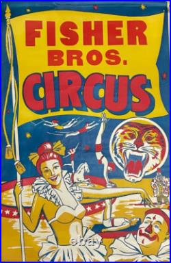 Original Antique Fisher Bros Circus Poster Tiger Clowns Acrobats Arkansas #2