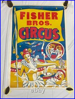 Original Antique Fisher Bros Circus Poster Tiger Clowns Acrobats Arkansas #2