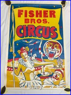 Original Antique Fisher Bros Circus Poster Tiger Clowns Acrobats Arkansas #2