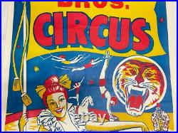 Original Antique Fisher Bros Circus Poster Tiger Clowns Acrobats Arkansas #2
