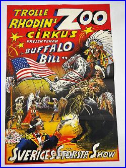 Original Buffalo Bill Circus Poster 1955 Troll Rhodins, ANTIQUE CIRCUS POSTER