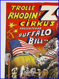 Original Buffalo Bill Circus Poster 1955 Troll Rhodins, ANTIQUE CIRCUS POSTER