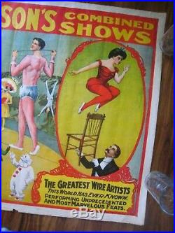Original Early 1900s Circus Poster Vintage Antique.'' M. L. Clark & Sons'