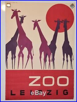 Original German Vintage Poster ZOO LEIPZIG Giraffe 1964