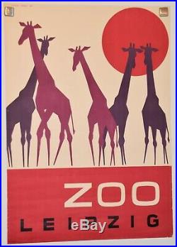 Original German Vintage Poster ZOO LEIPZIG Giraffe 1964