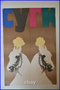 Original Polish Vintage Circus Poster CYRK Horse Heads L. Majewski 1975