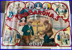 Original Vintage French Circus Trio Barona Poster Circa 1910