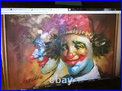 Original Vintage Oil Painting on Canvas Circus Clown Signed. Double Framed