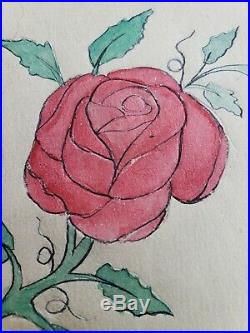 Original antique vintage tattoo flash 1900 wh wilson red rose love circus 4x7
