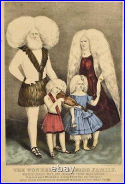 P T BARNUM ANtique Circus Side Show Albino Family lithograph by Currier 1860