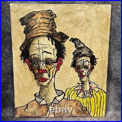 Pagliacci Pantomime Sad Clowns By Ferrand Oil Painting 20x24 w Condition Issue