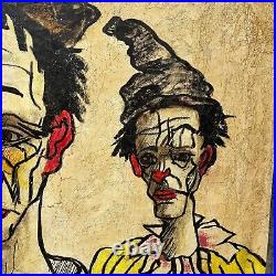 Pagliacci Pantomime Sad Clowns By Ferrand Oil Painting 20x24 w Condition Issue