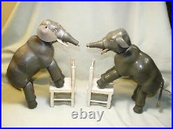 Pair of Antique Schoenhut Wooden Circus Elephants with Chairs