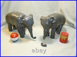 Pair of Antique Schoenhut Wooden Circus Elephants with Props