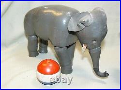 Pair of Antique Schoenhut Wooden Circus Elephants with Props