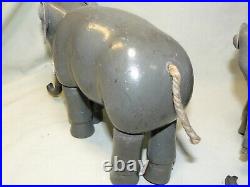 Pair of Antique Schoenhut Wooden Circus Elephants with Props