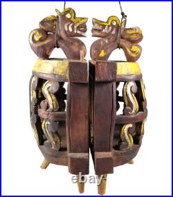 Pair of Chinese China Polychrome wood Miniature Dragon Carnival Circus Cages