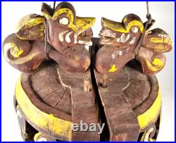 Pair of Chinese China Polychrome wood Miniature Dragon Carnival Circus Cages