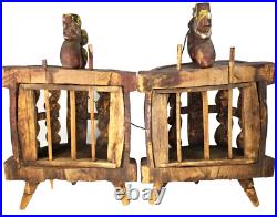 Pair of Chinese China Polychrome wood Miniature Dragon Carnival Circus Cages