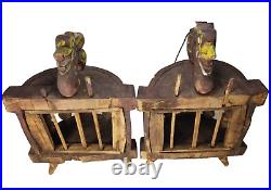 Pair of Chinese China Polychrome wood Miniature Dragon Carnival Circus Cages